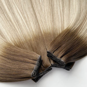 Haiyi-Extensions de cheveux humains véritables, reflets de trame <span class=keywords><strong>blond</strong></span> cendré et <span class=keywords><strong>blond</strong></span> <span class=keywords><strong>doré</strong></span>, extensions de cheveux humains à coudre - Product Image 4