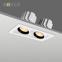 Spot encastré à deux têtes 12W*2 réglable et dimmable, projecteur LED COB pour grille de plafond