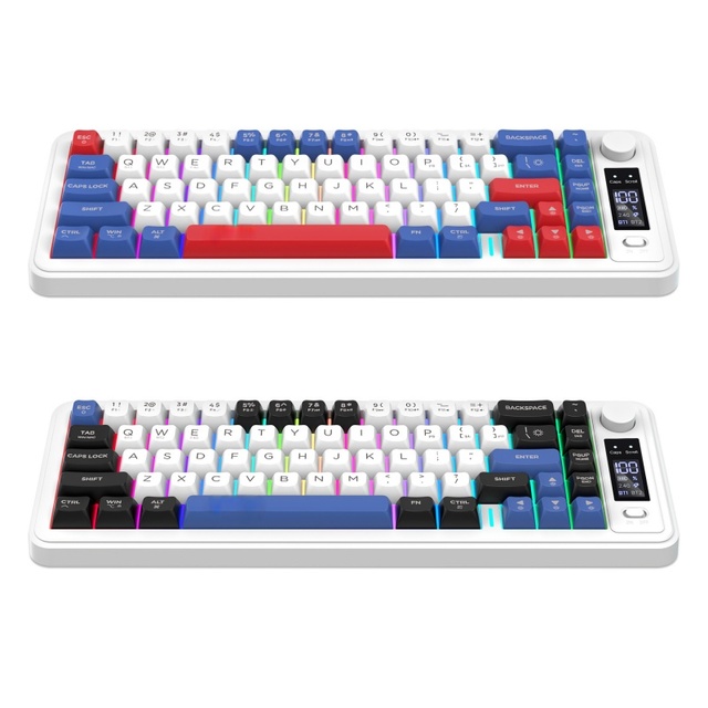 New 68-Key Wireless Gaming Keyboard Durable 3-Mode (BT+2.4G) LED Backlit Membrane 2000mAh Battery Multimedia Knob PC/PS/