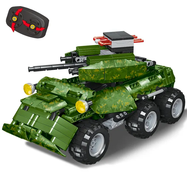 587PCS Plastic 2.4GHZ RC Electronic Army Building Blocks Toy Vehicle Models Car Toys Army Tank 2 in 1 With USB Charging Line