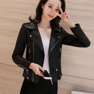 ملابس نسائية جديدة للربيع والخريف لعام 2021, معطف نسائي قصير ورقيق مناسب للدراجات النارية ، مصنوع من الجلد الصناعي - Product Image 5