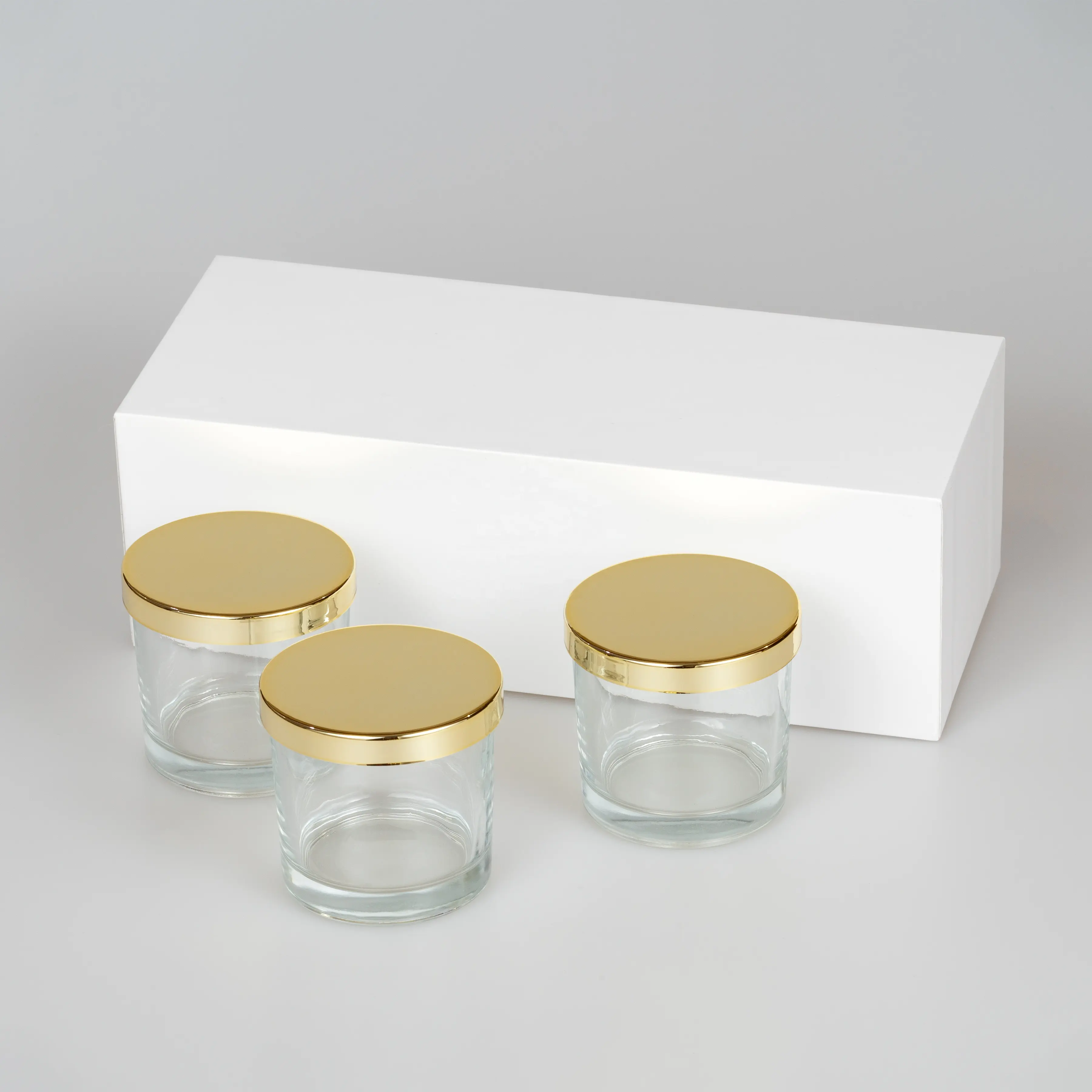 2,3 Unzen Kerzen glas Leeres Glas mit goldenem Metall deckel und Schachteln