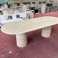 HZX Personnalisation Pierre Naturelle Ovale pour Cuisine, Meubles de Restaurant, Pierre Marbre pour Table à Manger en Travertin