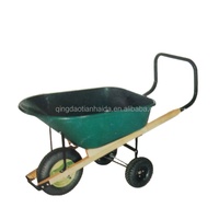 Carretilla de construcción de tres ruedas WH3600 de 100L con bandeja de plástico y mango de madera para Uganda