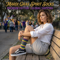 Chaussettes rayées Mardi Gras en gros – Chaussettes côtelées respirantes de qualité supérieure pour fête, uniforme de carnaval, festival – Chaussettes fantaisie personnalisées