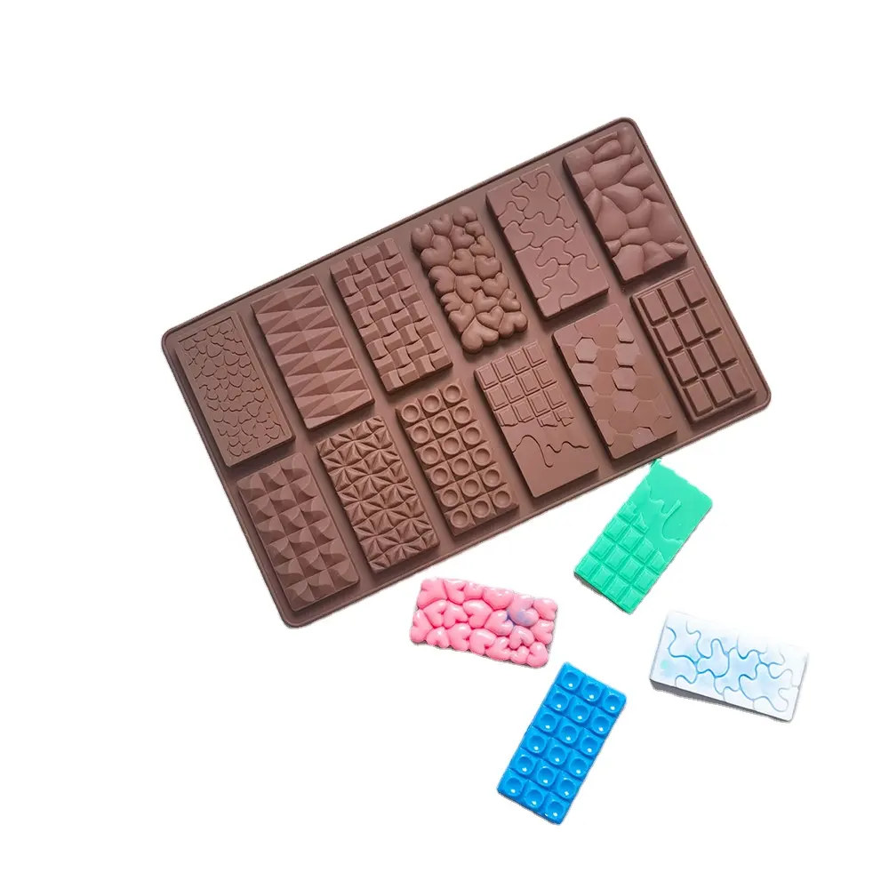 Produk baru Makanan kelas bentuk yang berbeda batang silikon cetakan coklat 12 lubang berbagai macam memecahkan silikon cetakan coklat