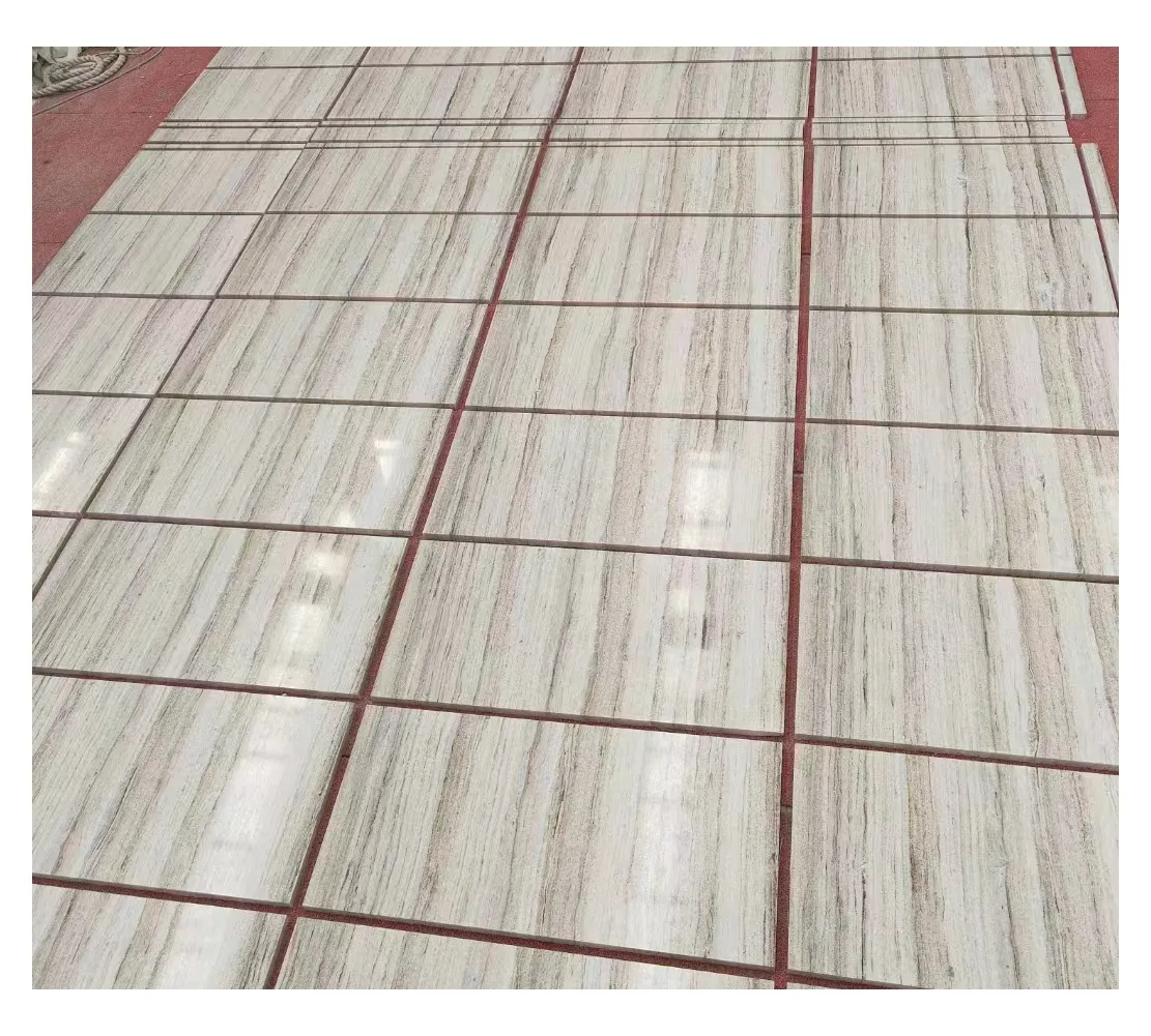 Natural Crystal White Wooden Grain Marble With Light Purple Straight Wooden Strip Grains Marble Slab Tile