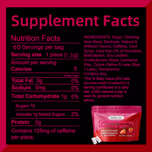 Chicle de Menta Energético OEM de Venta Caliente, Sabor Fresa, Chicle con Cafeína para Apoyar la Energía y la Concentración - Product Image 2