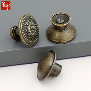 Antique Bronze Round Drawer <b>Knob</b> Zinc Alloy Forged Traditional <b>Cabinet</b> Handle Single Hole Furniture Hardware Accessory - Product Image 3