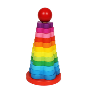 Houten Gebouw Stapelen Blokken Stapelen Ringen Speelgoed Regenboog Toren Toy - Product Image 1