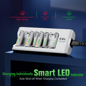 Cargador de Baterías EBL AA AAA de 8 Bahías, Cargador Individual para Baterías Recargables NiMH NiCD con Enchufe de CA, Carga Rápida - Product Image 3