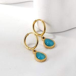 Pendientes de Aro Minimalistas con Diseño Hueco, Zirconia en Forma de Gota, Multicolor, Chapados en Oro de 18k, Acero Inoxidable, para Mujer - Product Image 4