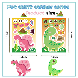 8 autocollants mignons de dinosaures de dessin animé pour créer des visages, à personnaliser pour enfants et adolescents, pour ordinateur portable, décoration d'anniversaire pour filles - Product Image 3