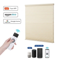 Stores alvéolaires modernes motorisés sans fil en tissu imperméable à isolation thermique, à motif horizontal, avec télécommande intelligente pour la maison