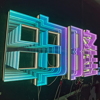 Letrero de Pared Personalizado para Exteriores con Espejo de Mil Capas, Efecto 3D, Colorido, con Luz de Neón Brillante, para Decoración de Paisajes
