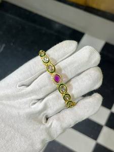 Bracelet jonc tendance en laiton Meenakari Kundan Polki, imitation plaqué rhodium, pour mariage indien, joncs de mariée de créateur pour femme - Product Image 6