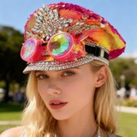 Chapeaux de Capitaine Steampunk Arc-en-ciel à Paillettes pour Festival Burning Man, Vente en Gros, MOQ 3