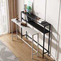 Table console moderne à cadre métallique fin et étroit pour derrière canapé, salon, entrée, avec rangement et présentoir