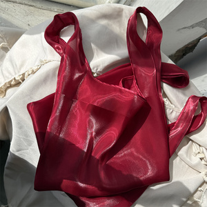 Wholesale Fashion Shopping Shiny Organza Tote Bag Transparent Yarn Hand Carry <b>Light</b> Make-up Bag with Custom Logo Label - Product Image 4