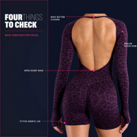 Combinaison de yoga une pièce à imprimé léopard, manches longues, dos ouvert, rembourrée, en nylon et élasthanne, tailles XS-XL, pour la gym, avec LOGO