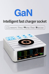 شاحن ذكي متعدد المنافذ بقوة 140 واط مع <span class=keywords><strong>5</strong></span> منافذ USB-C وتقنية GaN، شاحن لاسلكي مغناطيسي، قاعدة شحن متعددة المنافذ بمعايير مقابس المملكة المتحدة والولايات المتحدة والاتحاد الأوروبي - Product Image 6