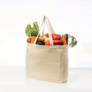 12 Oz Grocery Beach Shopping Multi-Purpose Washable Tote Large White Canvas Sling Bag With Black Handle - Product Image 6