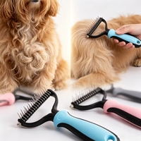 Peigne démêlant double face pour animaux de compagnie, à dents en acier inoxydable, brosse de toilettage pour chien et chat, pour l'élimination des poils sous-épileux épais