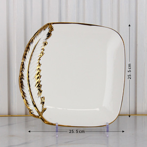 <span class=keywords><strong>Plato</strong></span> Cuadrado de <span class=keywords><strong>Porcelana</strong></span> Glam con Detalles de Plumas Doradas de Lujo, 6/7/8/9/10/12 Pulgadas, para Bodas, Despedidas de Soltera y Cenas - Product Image 5