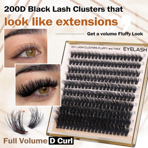 Extensions de cils DIY en grappe, 200 pièces, volume intense, style Manga, pour usage domestique, salon, fête, cosplay, mix 30P-200P, 10-18mm, courbure D - Product Image 1