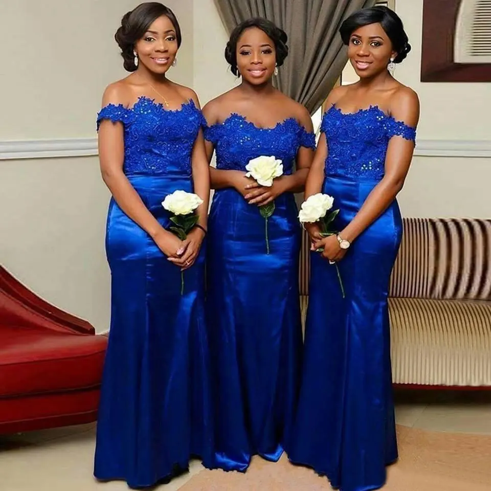 Off Shoulder African Royal Blue Long Women Dresses For Bridesmaid