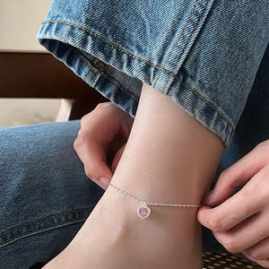 Chevillère <span class=keywords><strong>en</strong></span> <span class=keywords><strong>argent</strong></span> sterling avec cœur rose et charme <span class=keywords><strong>en</strong></span> CZ pour femme, bracelet <span class=keywords><strong>de</strong></span> <span class=keywords><strong>cheville</strong></span> délicat, cadeau <span class=keywords><strong>de</strong></span> la Saint-Valentin pour sa petite amie, sa femme - Product Image 6