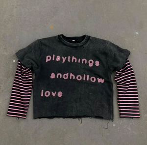 Benutzer definiertes Logo DTG Printed Washed Distressed Zweiteiliges Hemd Vintage Shirt Baumwolle g/m² Übergroß l Langarm Streetwear - Product Image 1