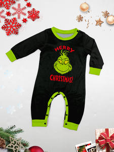 Özelleştirilmiş 2025 yeni yıl partisi Grinch noel pijama ev tekstili setleri siyah elastik bel termal özelliği ön Logo Dropshipping - Product Image 5