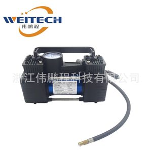 Weitech Metal Dual Cylinder Air Compressor 12V Car Tire Inflator Fast <b>Inflate</b> With Pressure Gauge - Product Image 1