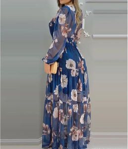 فستان طويل نسائي مخصص أزرق بأزهار تناسب مضيئة طبيعية منسوجة من البوليستر الشيفون عارضة مثير حفل زفاف - Product Image 6