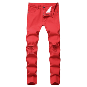 Jean en denim pour homme, coupe droite, taille mi-haute, délavé clair, respirant, tissé, élastique, style streetwear, tendance urbaine - Product Image 5
