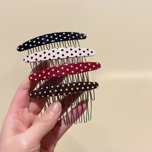 Pince à cheveux coréenne à 10 dents en acétate, peigne à cheveux creux en alliage français à pois pour femme - Product Image 1