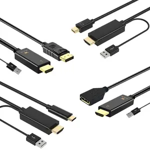 Câble HDMI mâle 0.5m avec alimentation Usb vers Type C ou DP mâle ou DP femelle ou Mini DP mâle 4k 60hz pour HDTV, HDMI