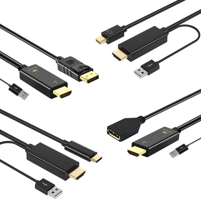 Cheap 1.8m Male HDMI with Usb Power to Type C or DP Male or DP Female or Mini DP Male 4k 60hz Audio Video Cable for HDTV, HDMI