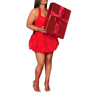 Conjunto de Dos Piezas para Mujer, Estilo Festivo, Sexy, Top Halter, Falda Burbuja de Cintura Alta, Color Sólido, a la Moda - Product Image 3