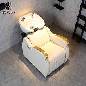 Luxury White Shampoo Bed Semi-reclining Shampoo Chair with Footrest and Electric Leg <b>Adjustment</b> for Barber Shop - Product Image 5