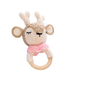 Handmade Colorful Wooden & Crochet Unicorn Baby Teether <b>Toy</b> with Soft Plastic Ring Bell Sound for <b>Teething</b> Ages 2-14+ Unisex - Product Image 3