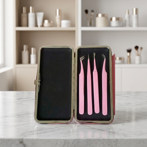 ASAP Sustainable Eyelash Tweezers for Lashes Extension Custom Logo Eyelash Tweezers Rose Gold Baby <b>pink</b> Bend Nose Tweezers - Product Image 3