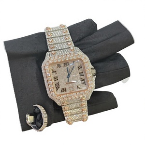 Montre mécanique de luxe Hip Hop en acier inoxydable avec boîtier carré, verre, résistance à l'eau 10 bars et moissanite VVS glacée, certifiée Pass Diamond - Product Image 1