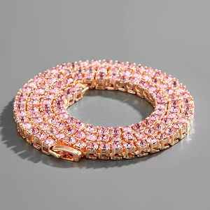 Gargantilla de cadena de tenis de mesa de diamantes de imitación de cristal rosa dorado y plateado, estilo clásico de moda para mujeres y hombres para fiesta de boda - Product Image 4