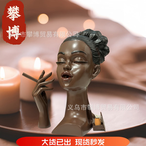 <b>Head</b> Scents Burner For Black Women Resin Aromatherapy Incense Holder With Hand And Cigarette <b>Style</b> A - Product Image 2