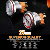 LANBOO 25A 25mm SPST 12 volts led éclairé DPDT mini interrupteur à bouton-poussoir pour l'élimination des ordures
