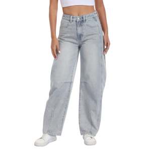 2026 Light Blue Women Washed Straight Denim <b>Jeans</b> with Whiskers Fashion Trousers for women - Product Image 1