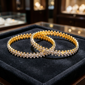 2 Pc Kanhai Jewels Classic <b>Bangles</b> with 2-Tone Plating Crystal & Rhinestone Alloy White - Product Image 3