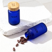 Emballage en verre bleu cobalt givré pour vitamines, flacons de capsules de 100 cc, 120 cc, 150 cc, flacons en verre pour pilules de complément alimentaire avec boîte d'expédition